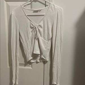 SO White Long Sleeve Tie Front Blouse